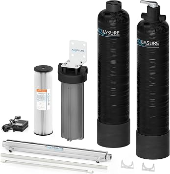 Aquasure Serene Lite 800K Gallons Whole House Salt-Free Water Conditioner/Descaler 4-in-1 Bundle with Pleated Sediment Filter, GAC/KDF55 Treatment System and 8 GPM Light, for 1-3 Bathrooms