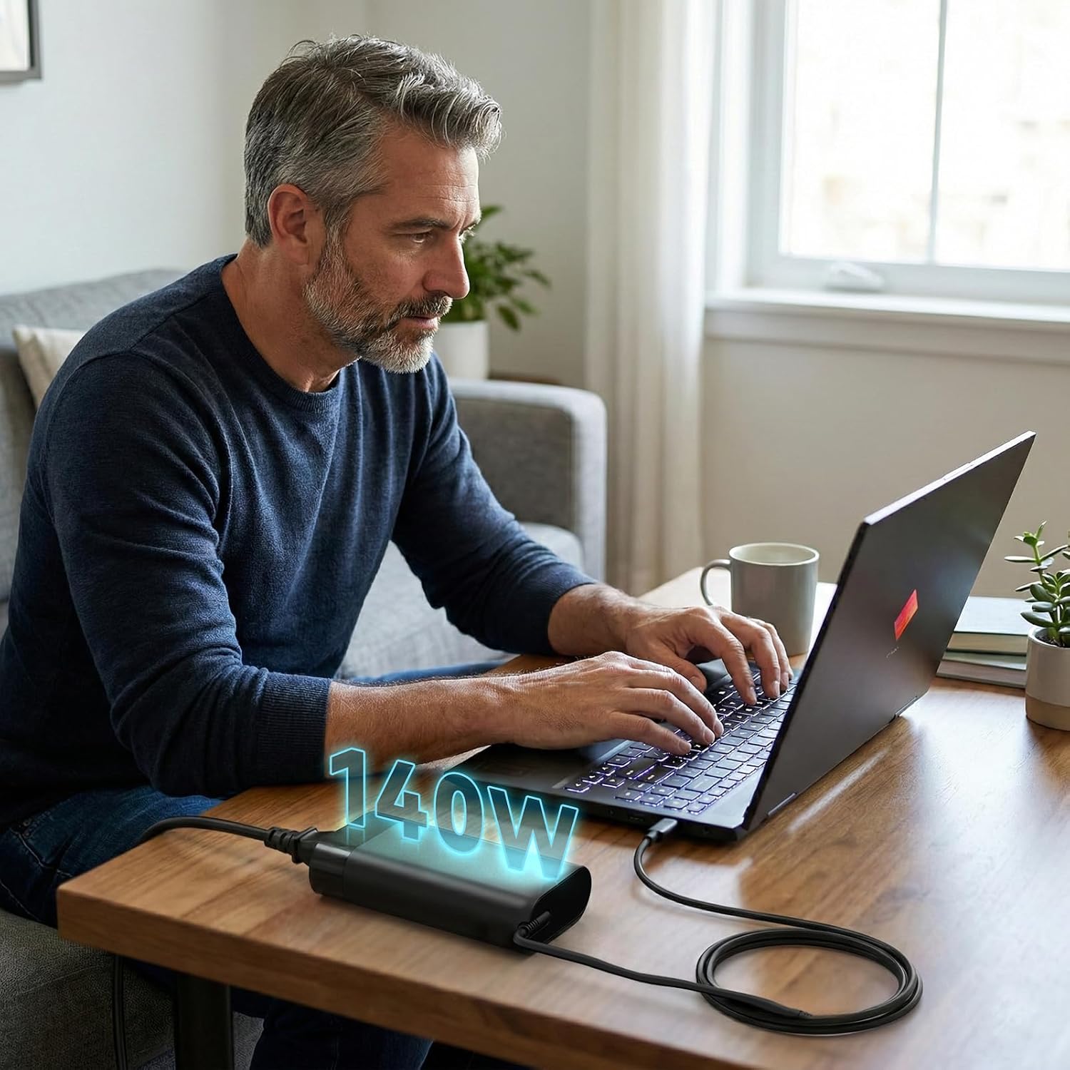 140W USB-C PD 3.1 Charger Compatible with HP OMEN Transcend 14-fb0000 MAX 16-ah0000 OmniBook Ultra 14-kd(Intel) Spectre x360 16-aa0000 ZBook/EliteBook Ultra G1a Victus 16-s0000 Laptop Power Supply