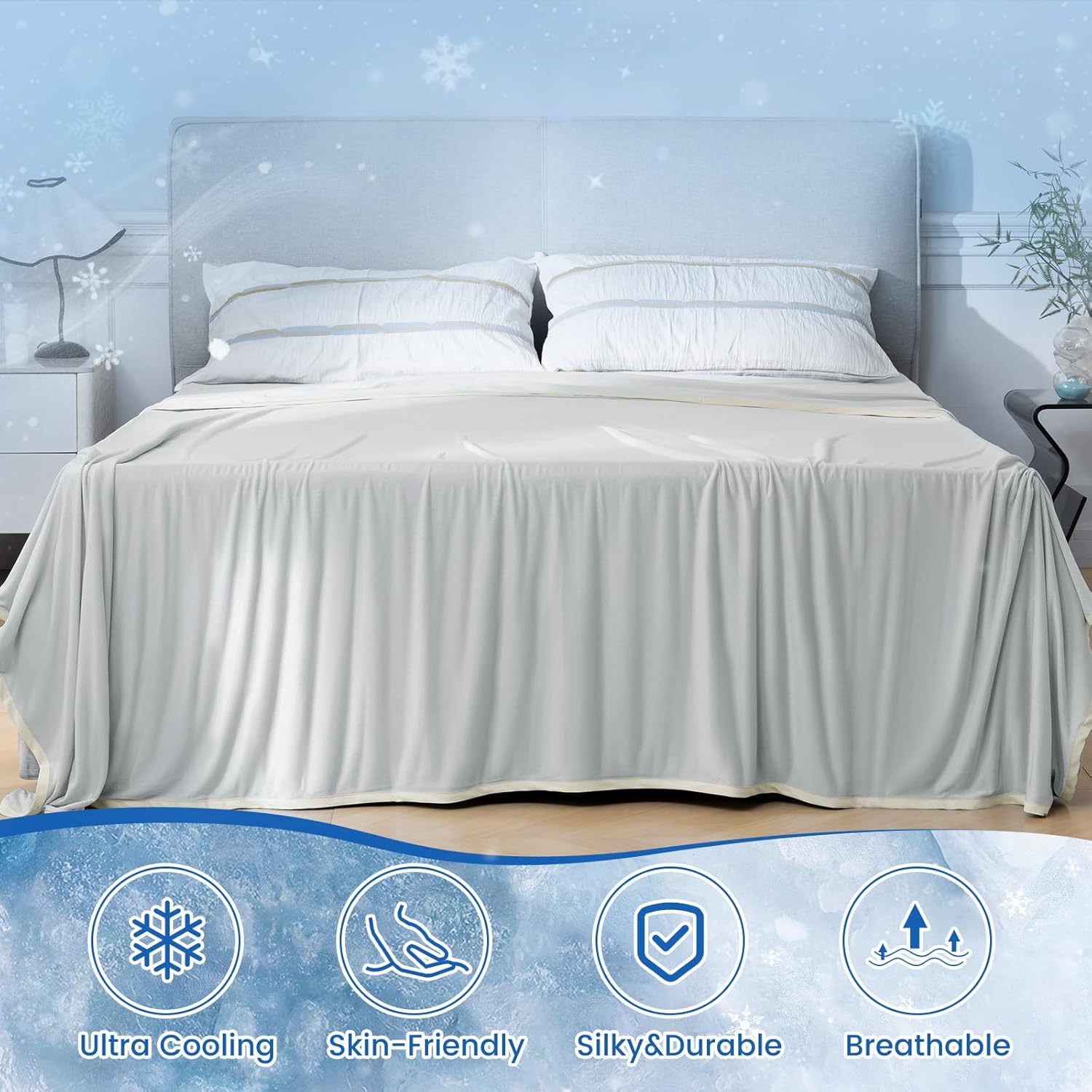 PHF Double Cooling Blanket for Hot Sleepers King Size, Arc-Chill Q-Max>0.5 with Double Cooling, Summer Blanket Absorbs Heat to Keep Cool All Night for Night Sweats (Silver Grey, 108''x90'') - Image 6