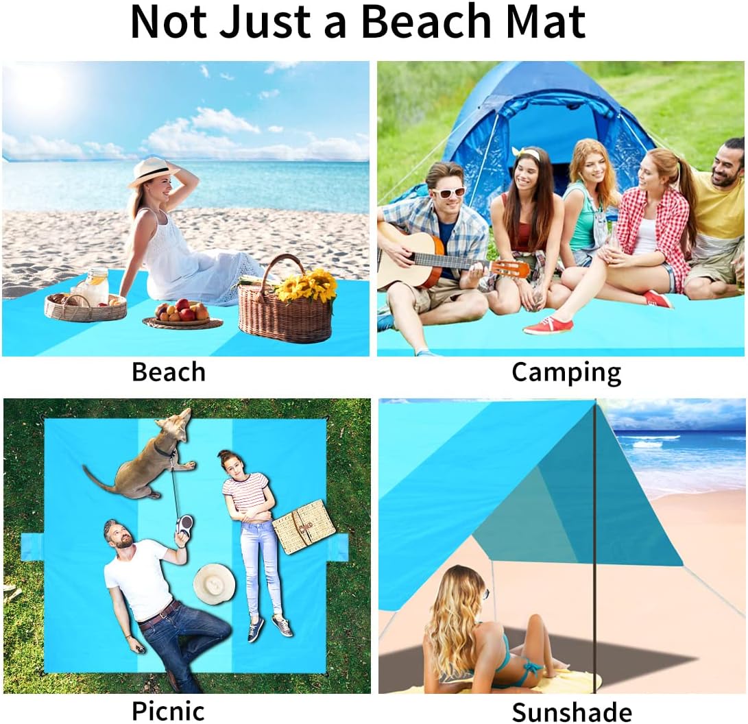 JAMIEWIN Beach Blanket Sandproof, 81"x78" Beach Mat Sand Free Waterproof Picnic Blanket Oversized Portable Outdoor Picnic Mat for Camping Hiking Travel