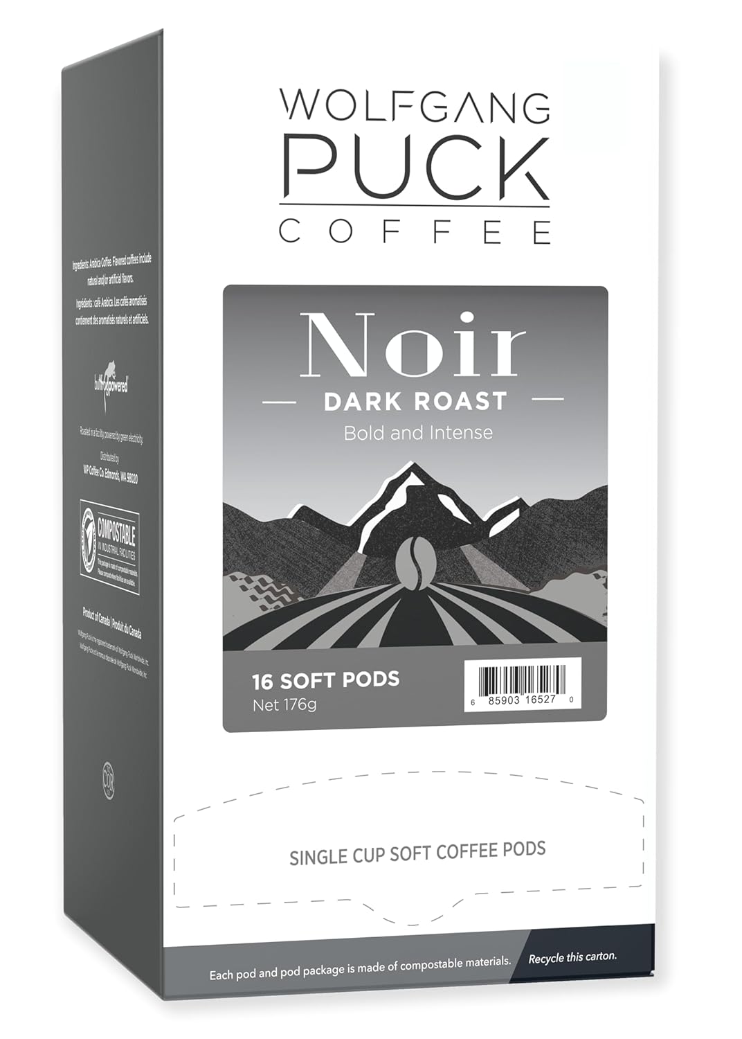 Wolfgang Puck Coffee, Noir, 12 Gram Soft Pods, 16 Count (Pack of 6)
