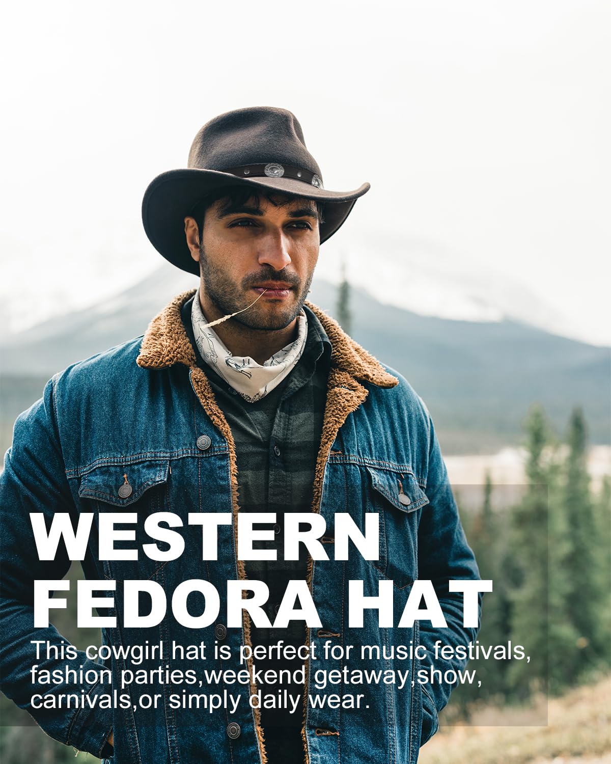 Zylioo Cappello da cowboy XXL in feltro per testa grande, cappello western con tesa larga, cappello Fedora Panama con fibbia per cintura per uomo e donna