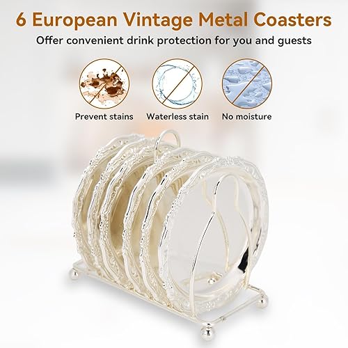 Miniatura 6 de 6 posavasos de metal con estante decorativo, posavasos de 3.9 pulgadas, tapetes de metal antideslizantes, mini platos de mesa para bar, hogar,