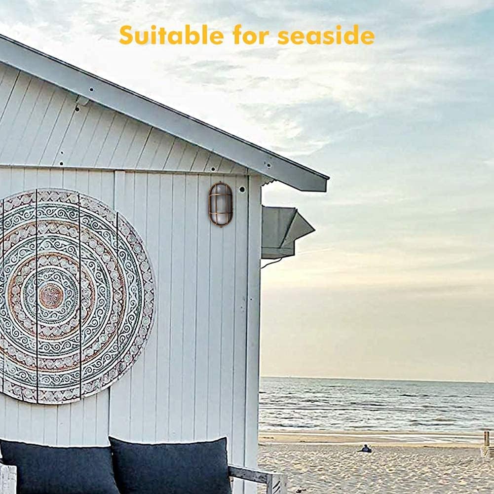 2-Pack Outdoor Oval Wall Lights, 8.3"Nautical Bulkhead Sconce, Flush Mount for Wall or Ceiling, Aluminum with Frosted Glass, Vandal Resistant Security Light E26 Base, Waterproof Garage, Terrace, Sauna