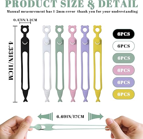 Miniatura 7 de Organizador de cables, 36 bridas de silicona reutilizables, resistentes a la intemperie, organizador de cables de viaje de alta elasticidad para