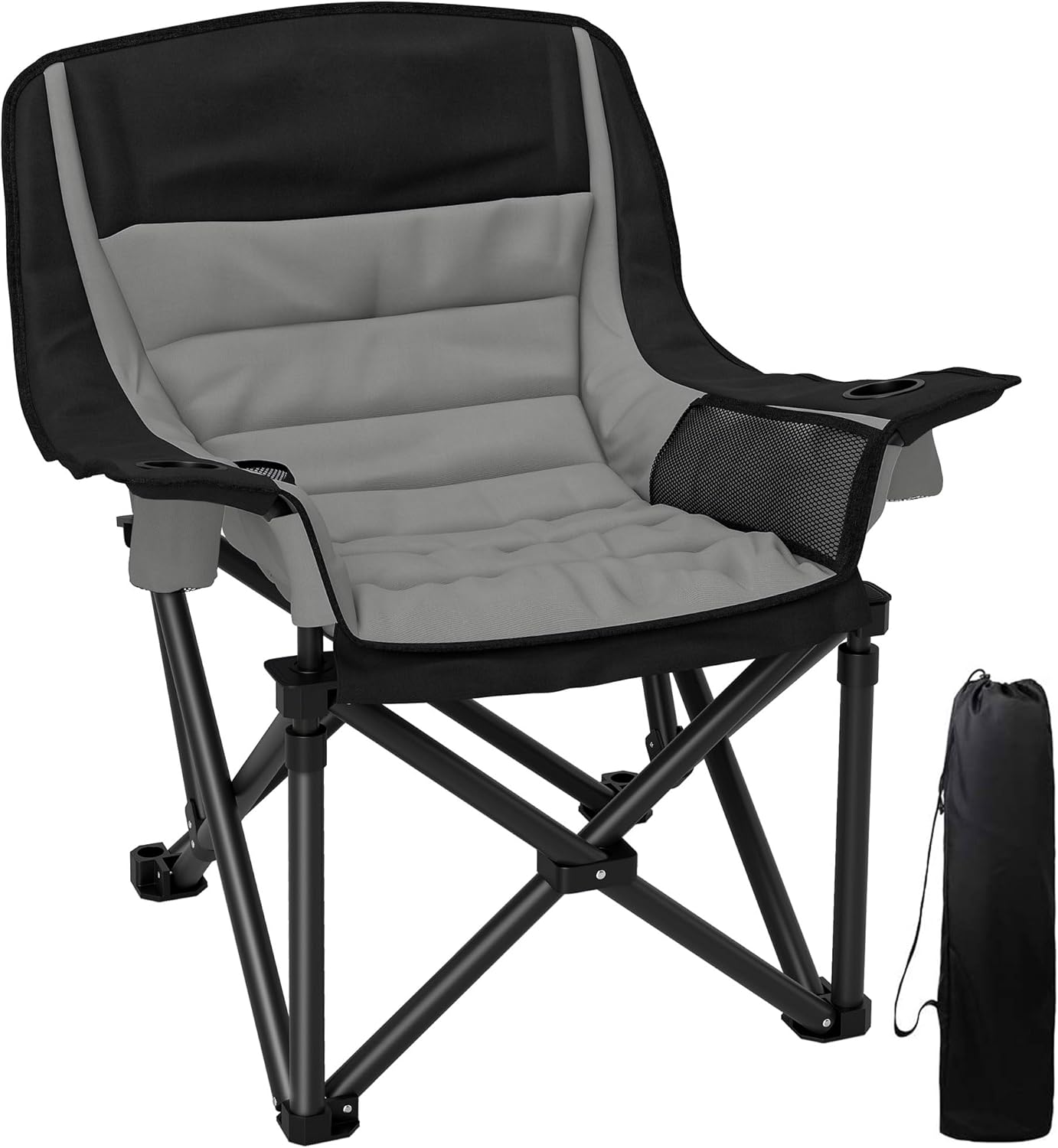 Outsunny Double Camping Chair for Adults, Padded Folding Camp Chair for 2 Person with Armrest, Wine Glass Holder, Cup Holder, Carry Bag for Outdoor Sports, Picnics, Supports up to 552 lbs.