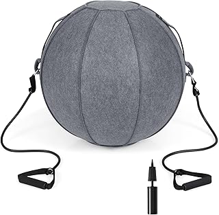 GYMAX Exercise Yoga Ball, 65cm Yoga Sitting Ball with Felt Cover, Resistance Bands & Pump, Anti-burst Balance & Stability Ball Chair for Pilates, Pregnancy & Physical Therapy
