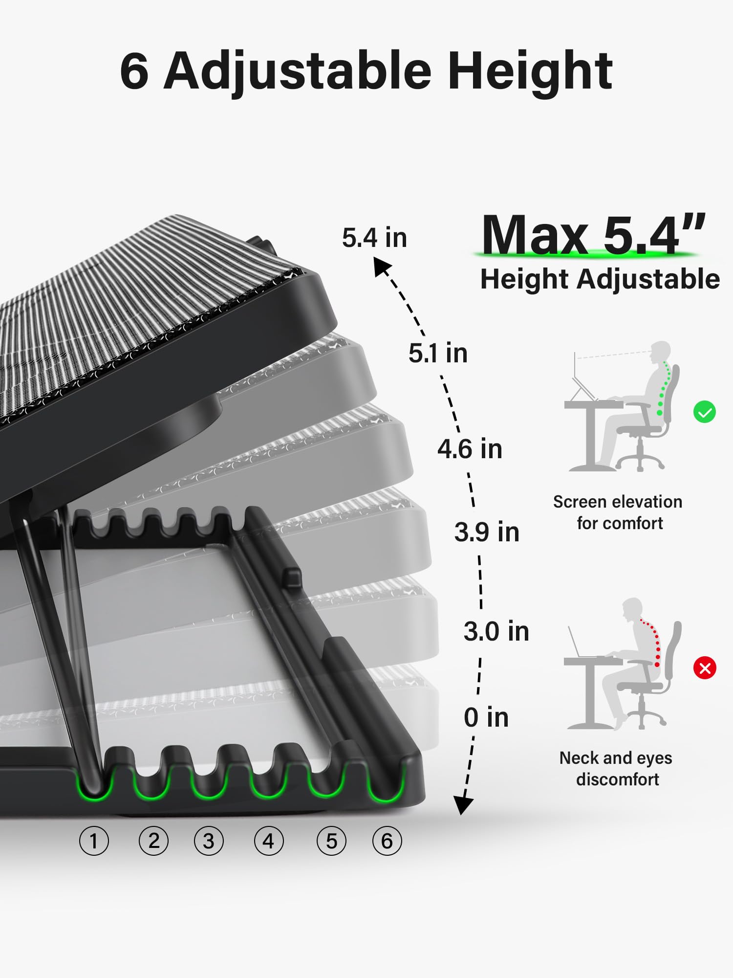 Kootek Almohadilla de refrigeración para laptop, enfriador de laptop con 5 ventiladores silenciosos para computadora de 12 a 17 pulgadas, ventilador de computadora portátil para juegos, soporte de