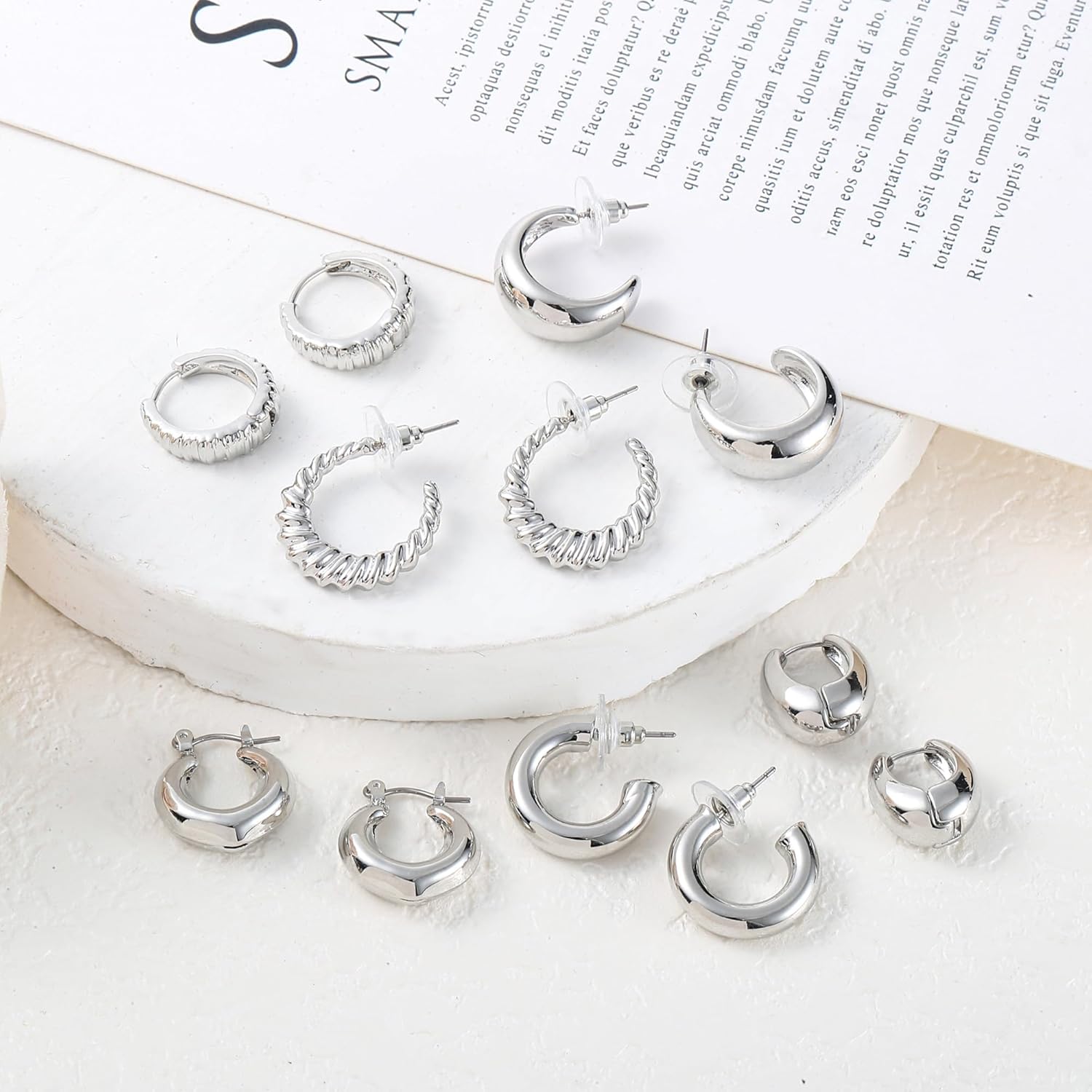 6 Pairs Gold Hoop Earrings for Women, 14K Gold Plated Lightweight Chunky Hoop Earrings Set Hypoallergenic, Thick Open Huggie Hoops Earrings Jewelry for Gifts. - Image 4