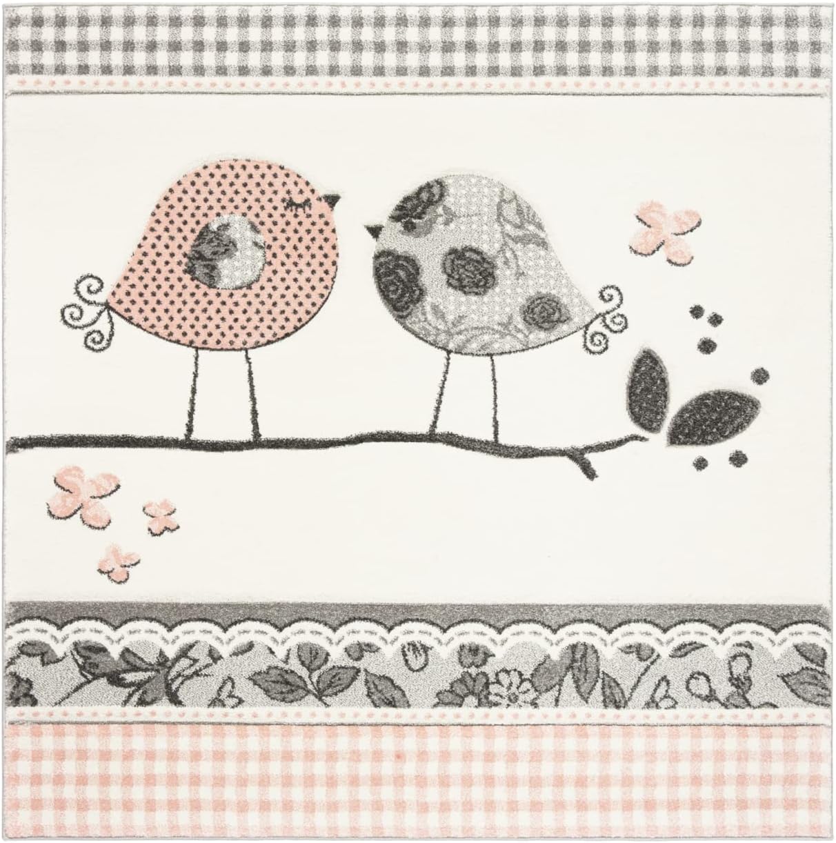 SAFAVIEH Carousel Kids Collection Area Rug - 5'3" Round, Pink & Ivory, Birds Design, Non-Shedding & Easy Care, Ideal for High Traffic Areas for Boys & Girls in Playroom, Nursery, Bedroom (CRK153P)