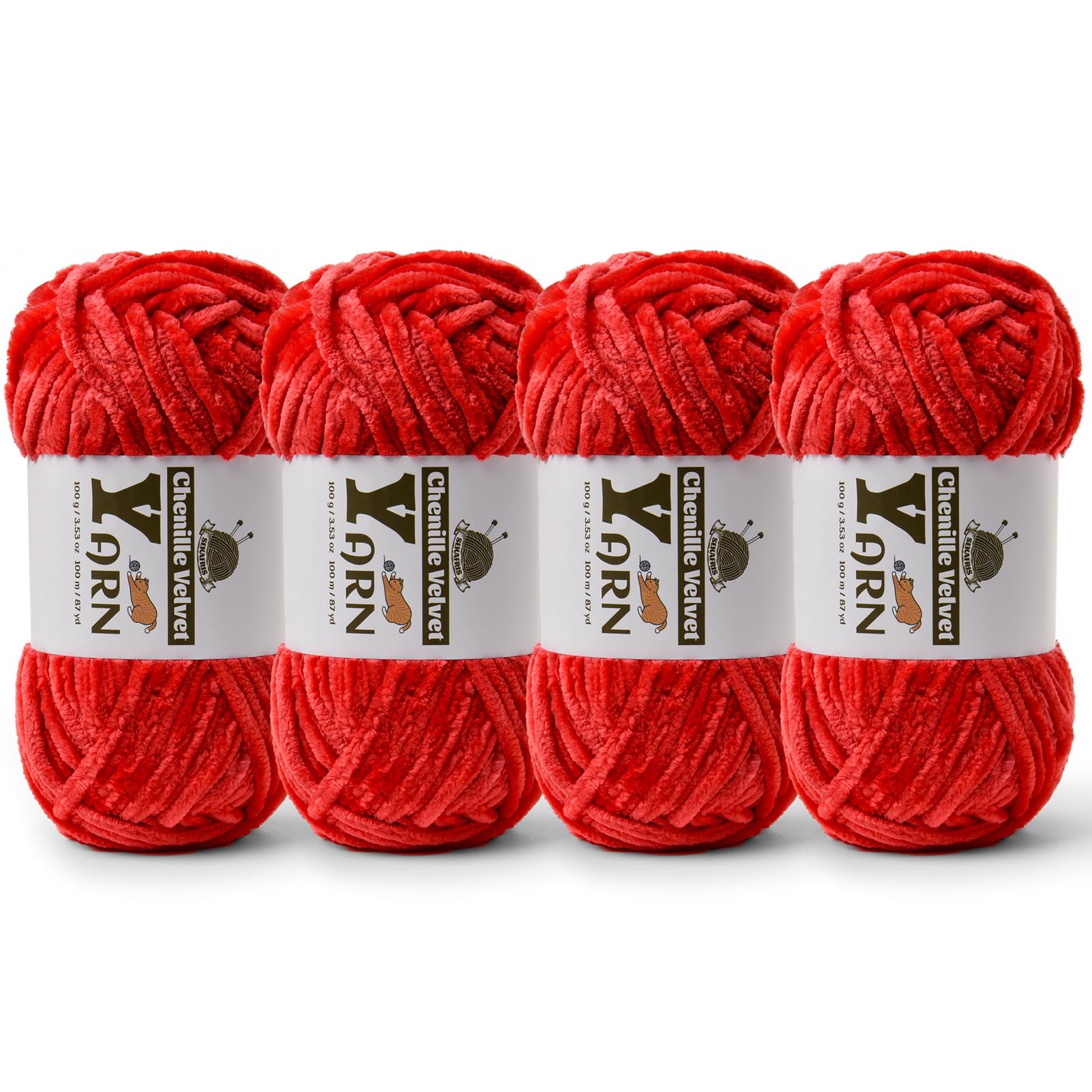 Chenille Crochet Red Yarn 4 Pack