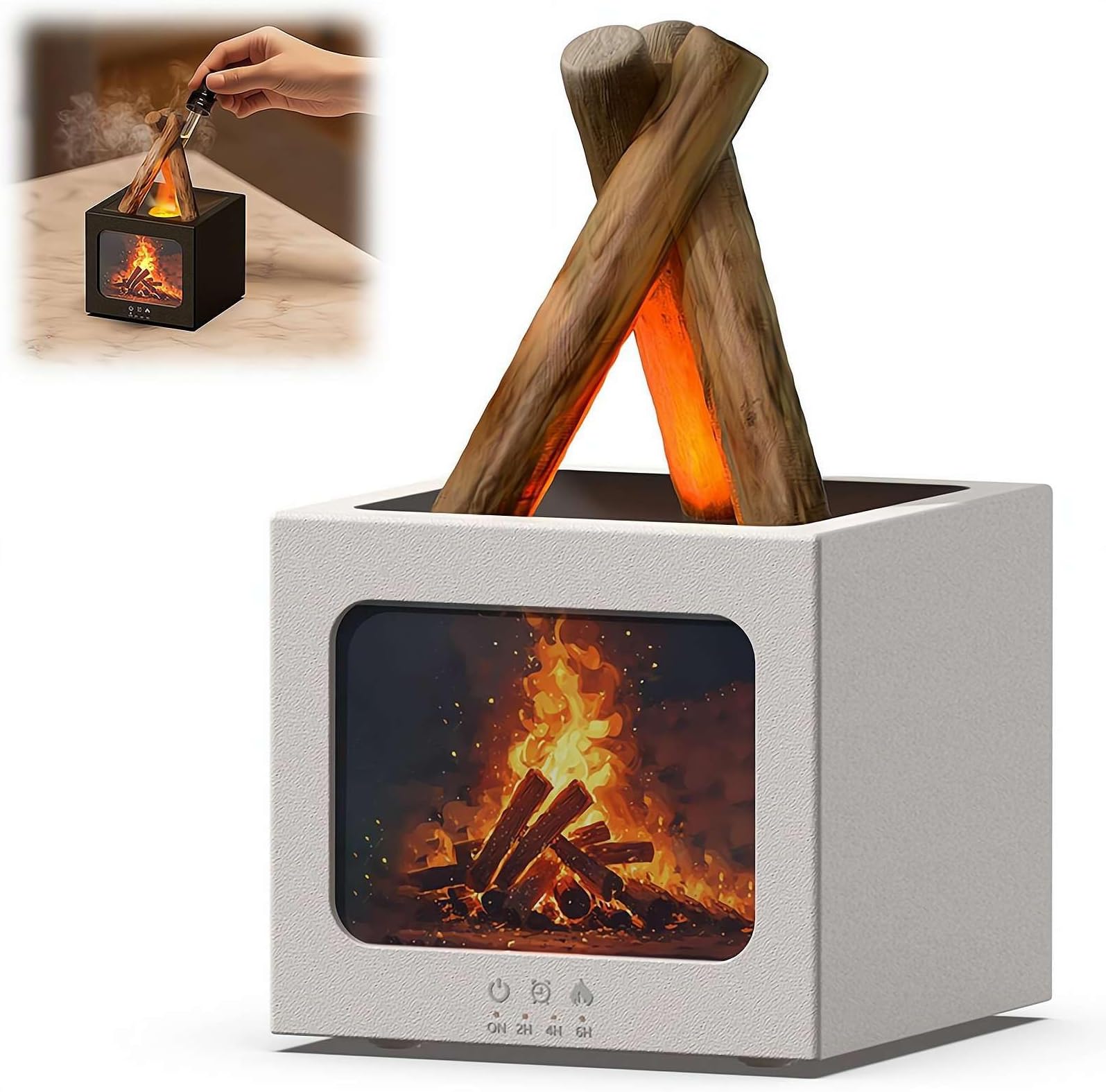 2026 New Mini Fireplace Diffusers for Essential Oils Fireplace Humidifier,Smart Automatic Sprayer,240ml Fireside Ultrasonic Humidifier Bonfire Flame Diffuser,7 Colors Light,for Home Room Office