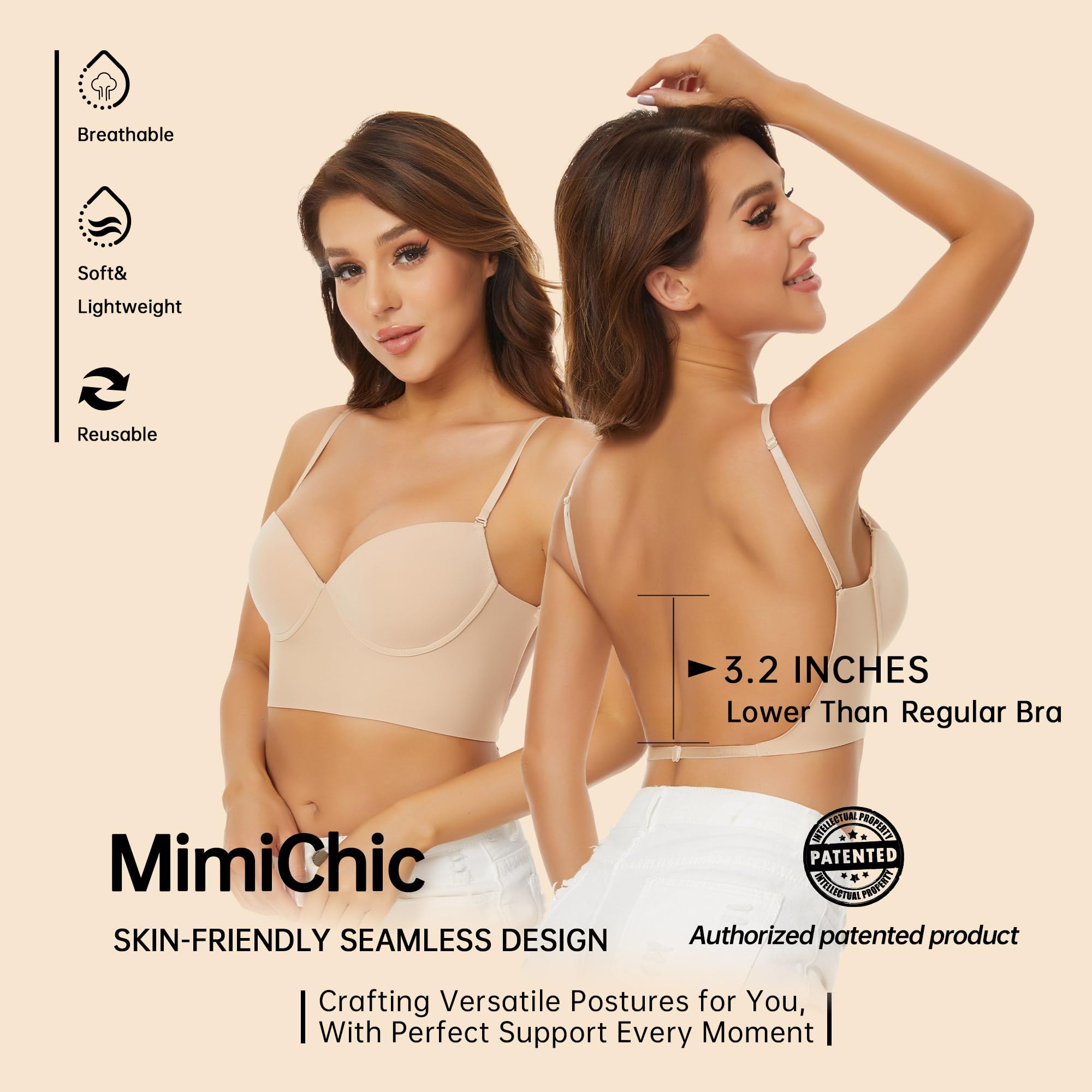 Soutien Gorge Dos Nu -Soutien Gorge Dos Transparent-Soutien Gorge Invisible Multiples et Convertibles Soutien Gorge sans Coutures à Léger Rembourrage