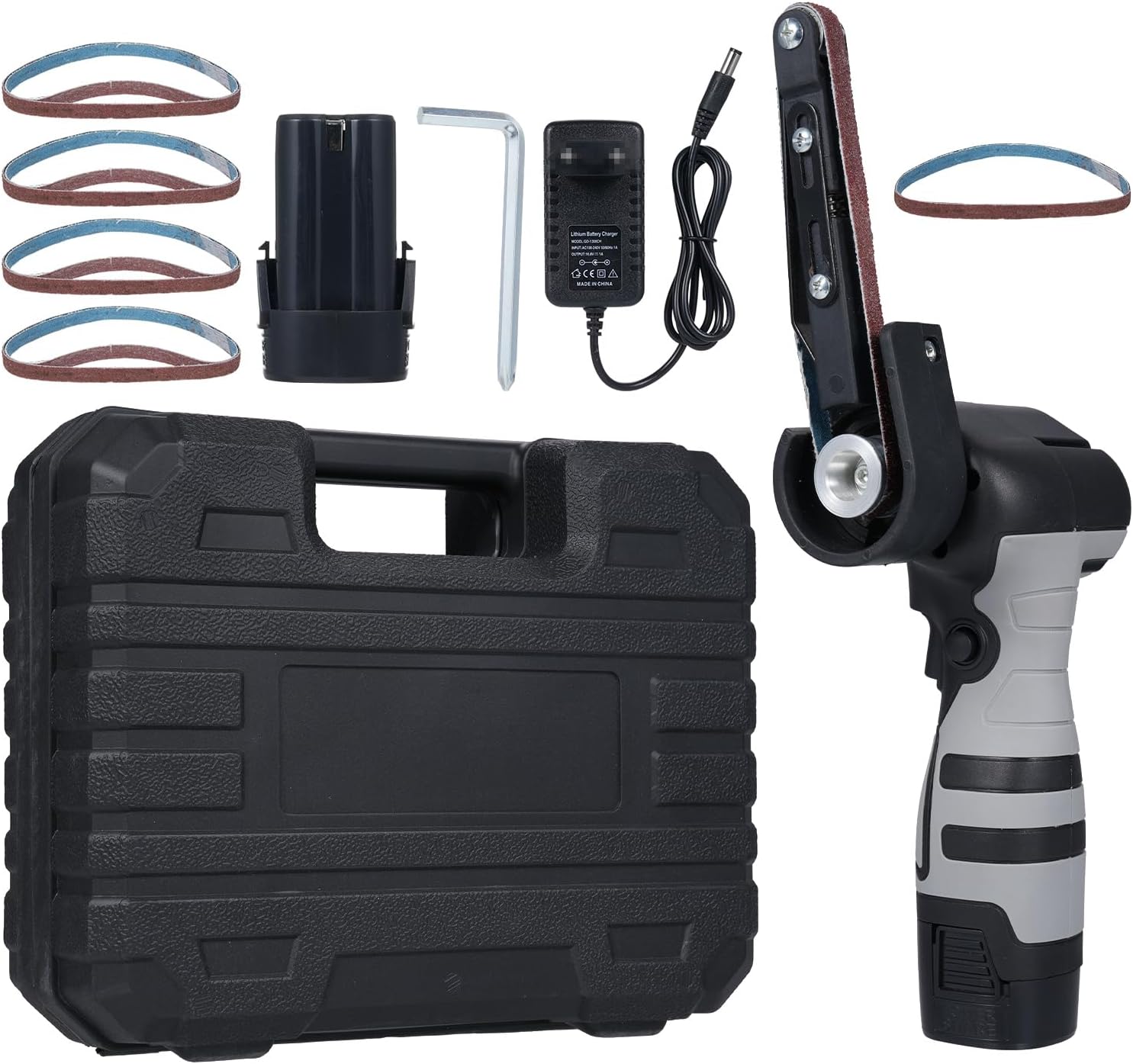 Electric Mini Belt Sander Angle Grinder Tool Sand Belt Machine Pipe Belt Sander Polisher Belt Grinder with 6500RPM Variable Speed and 10 Sanding Belts for Wood Metal and Plastics