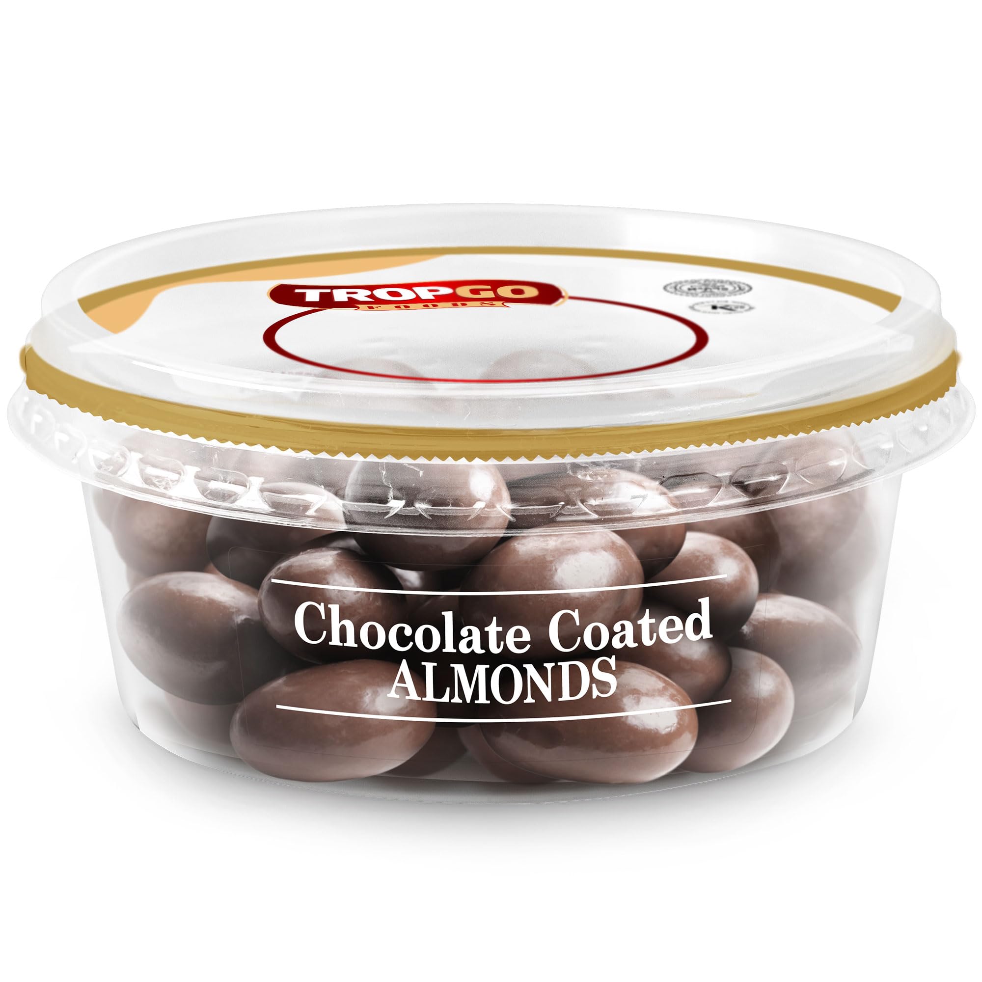 Tropgo Chocolate Coated Almonds 150gm Chocolate Tub - Non-GMO Almonds Nuts Covered in Rich Chocolate - Ready-to-Eat Choco Snacks for Kids and Adults
