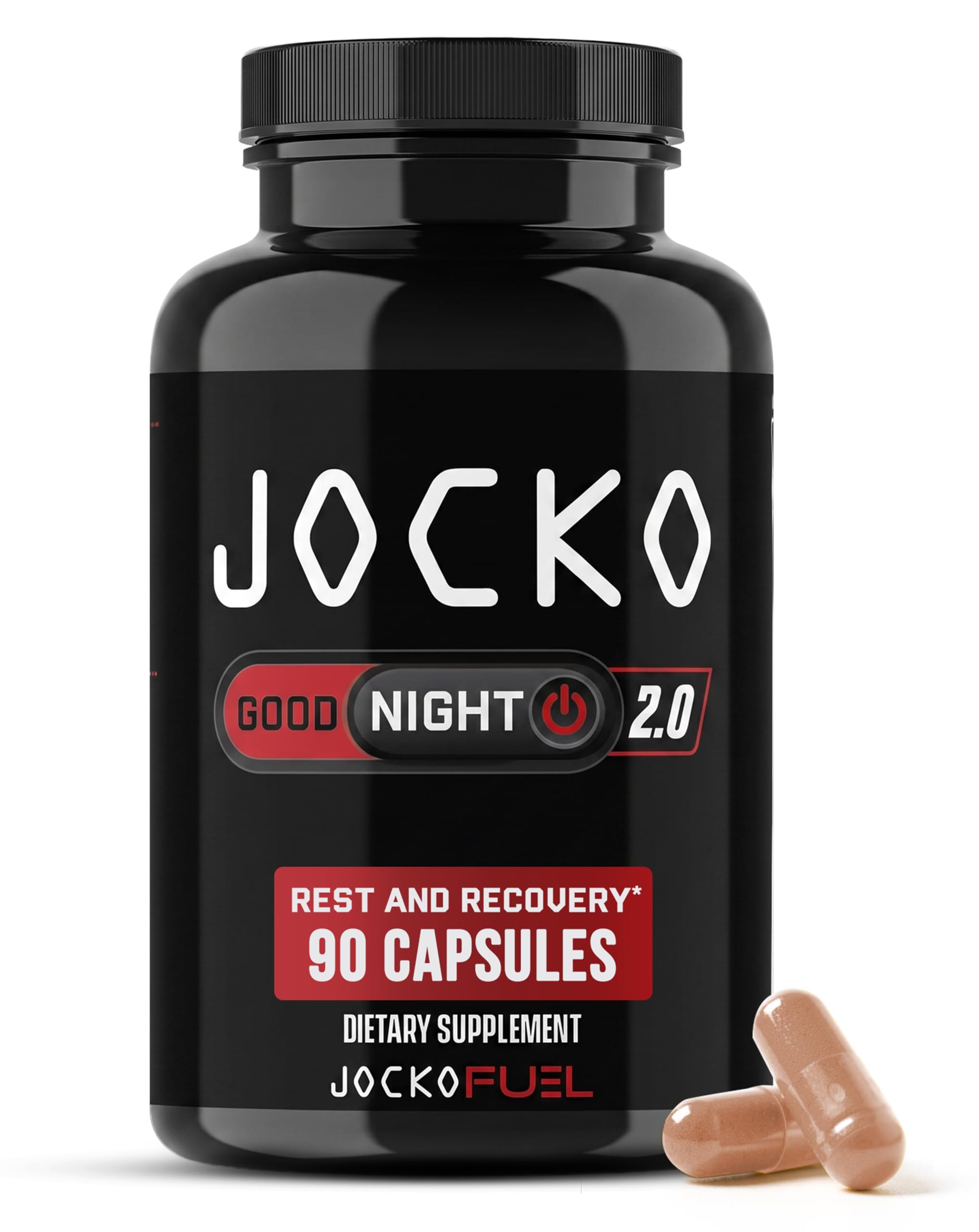 Jocko Carburant Bonne nuit aide naturelle au sommeil pour les adultes - Pilules de couchage pour le repos et la récupération, non-Habit formant avec extrait de cerise de tart, L-Theanine, lavande, et baume de citron (90 capsules) Emballage Mai Vary