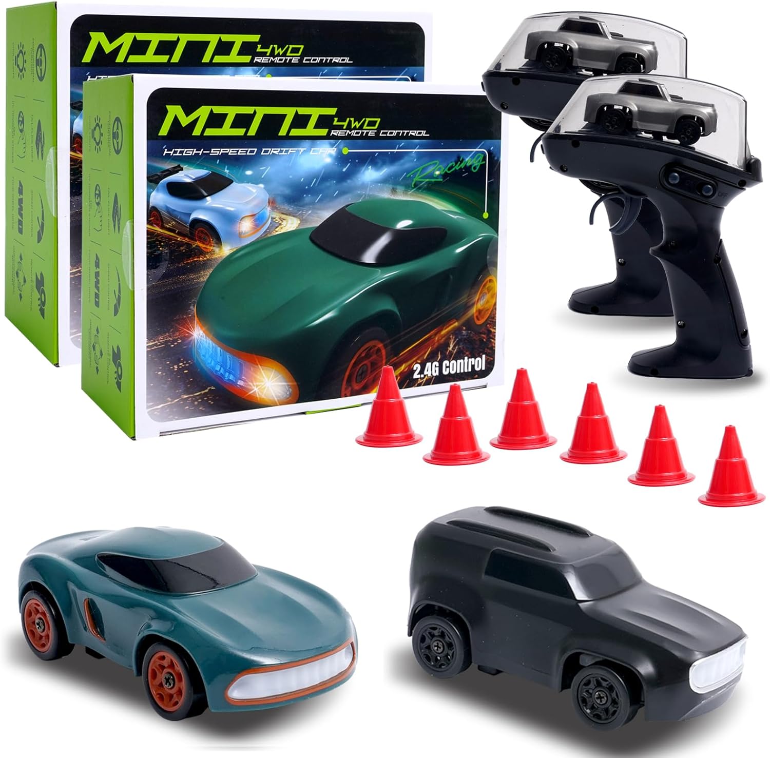 Mini RC Car, 1:64 Scale Supercar, Toy Car & Remote Control Integrated Design, 26km/h High Speed, Fun MINI RC Vehicle. (Green+Black)