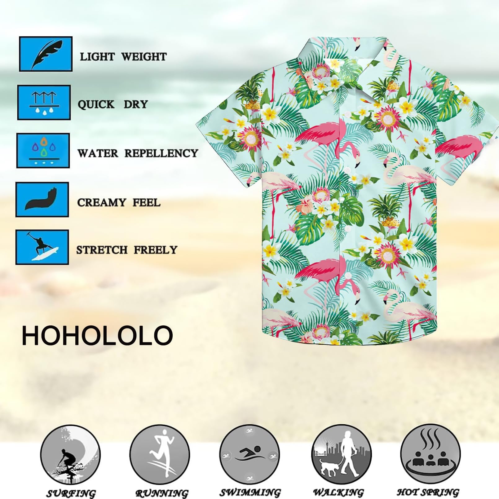 hohololo Hawaii Hemd Kinder Jungen-Hawaiian-Button-Down-Shirt tropischer Strand-Shirt im lässigen Stil 5–14 Jahre