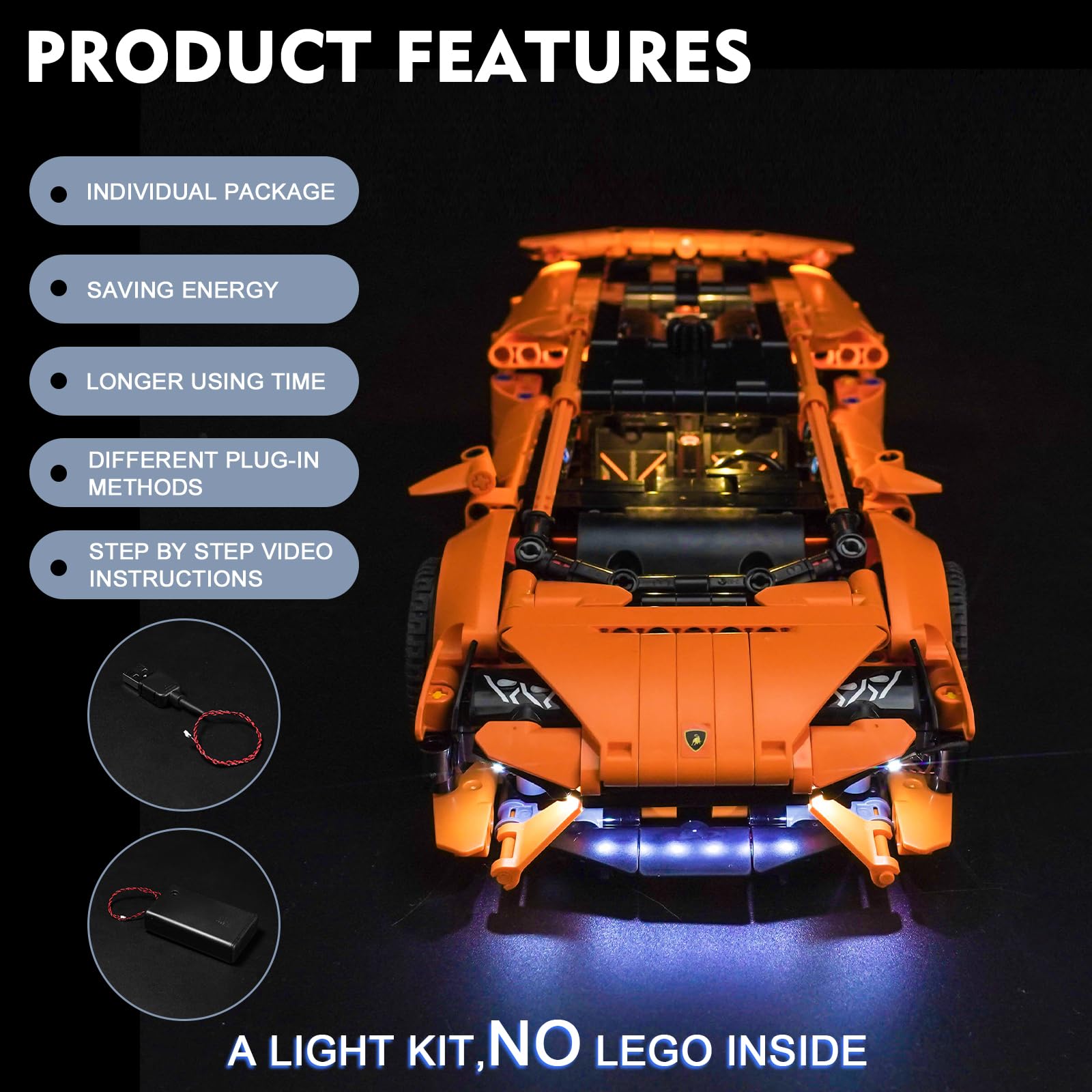 Led Light Set for Lego Technic 42196 Lamborghini Huracán Tecnica Orange (No Lego) - Image 3