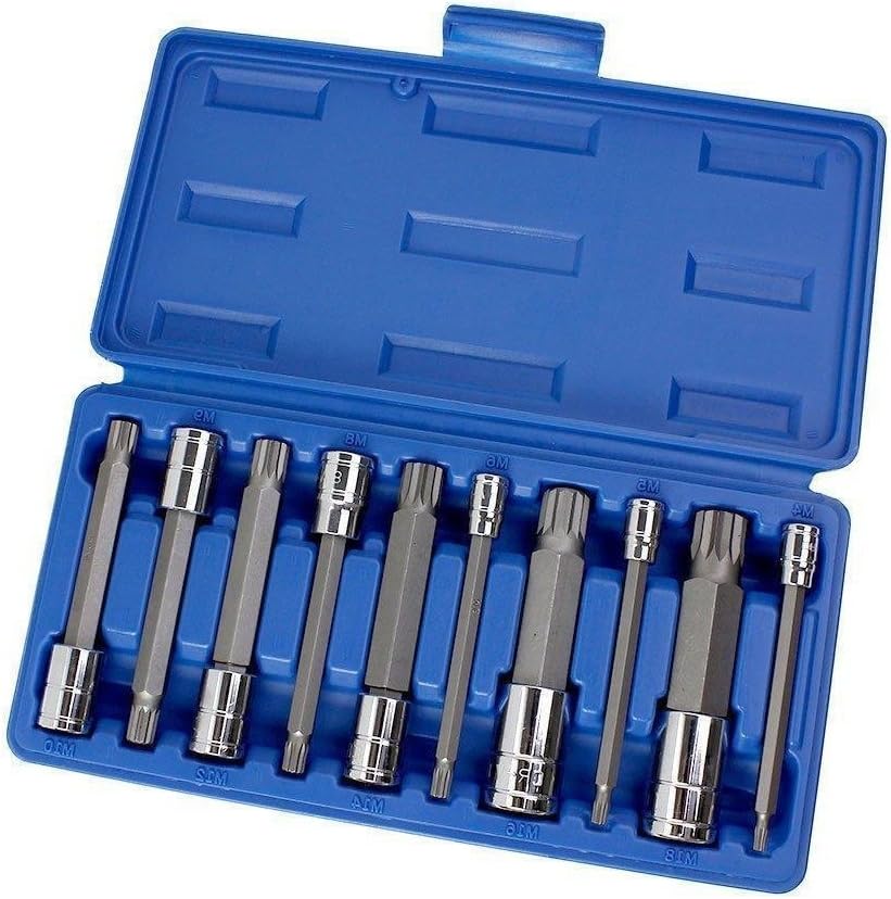 10pc XZN Triple Square Long Spline Socket Bit Set 1/4" 3/8" 1/2" Tamper Proof ,Jikkolumlukka
