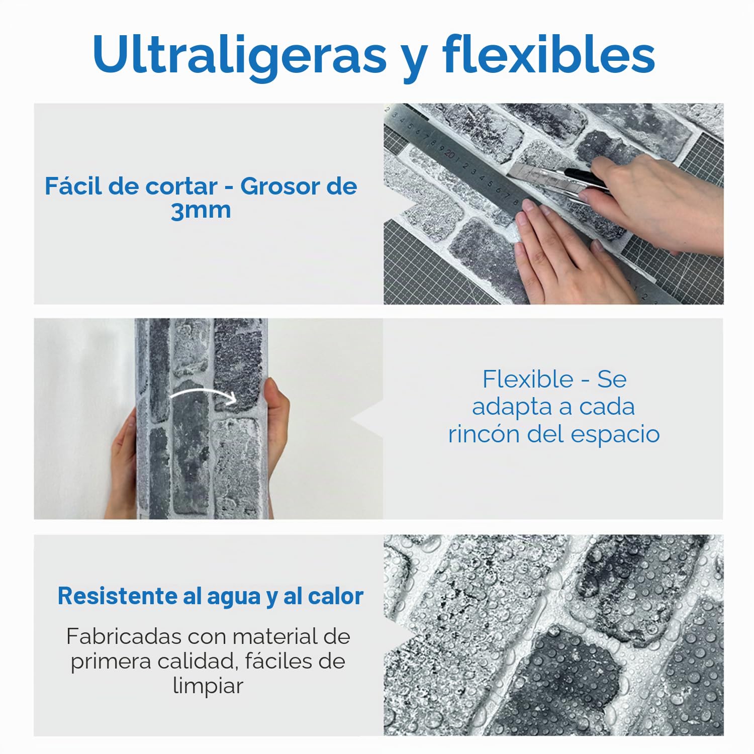 COMSTICKC Paneles de Pared 3D Autoadhesivos Ladrillo, 10 Piezas, 30 x 30 cm, 3D Piedra Ladrillo Papel Pintado Adhesivos, PVC 3D Decorativo Panel de Pared para Salón Oficina Cocina,Impermeables