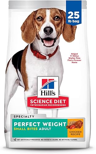 Hill's Science Diet Peso perfecto, adulto 1-6, soporte para el control de peso, croquetas pequeñas, comida seca para perros, receta de pollo, bolsa