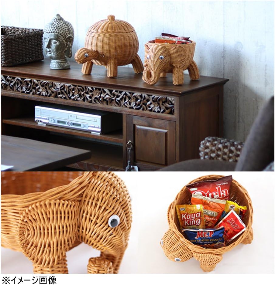 Amazon Co Jp サンフラワーラタン アニマルバスケット象 ブラウン Mサイズ 小物入れ Gk601mpt