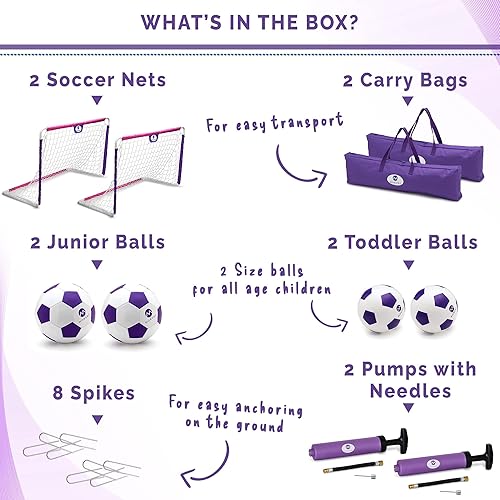 Miniatura 5 de Morvat Juego de portería de fútbol infantil para patio trasero con postes de metal, 2 juegos de redes de 48 x 30 pulgadas, 4 pelotas de fútbol, 2