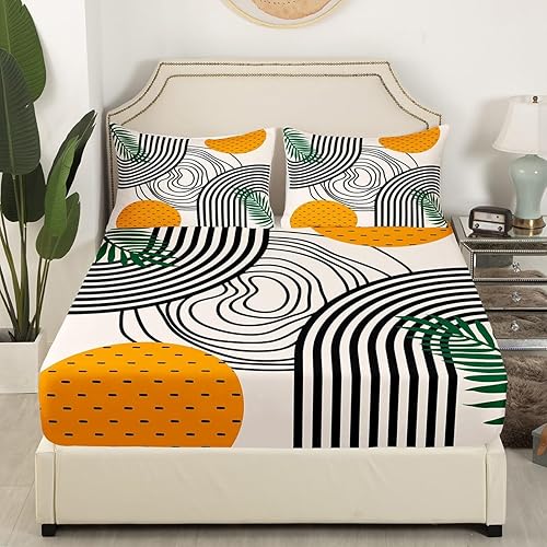 Miniatura 3 de Erosebridal Juego de sábanas modernas de tamaño Queen con diseño abstracto, color naranja, negro y blanco, juego de sábanas estéticas retro
