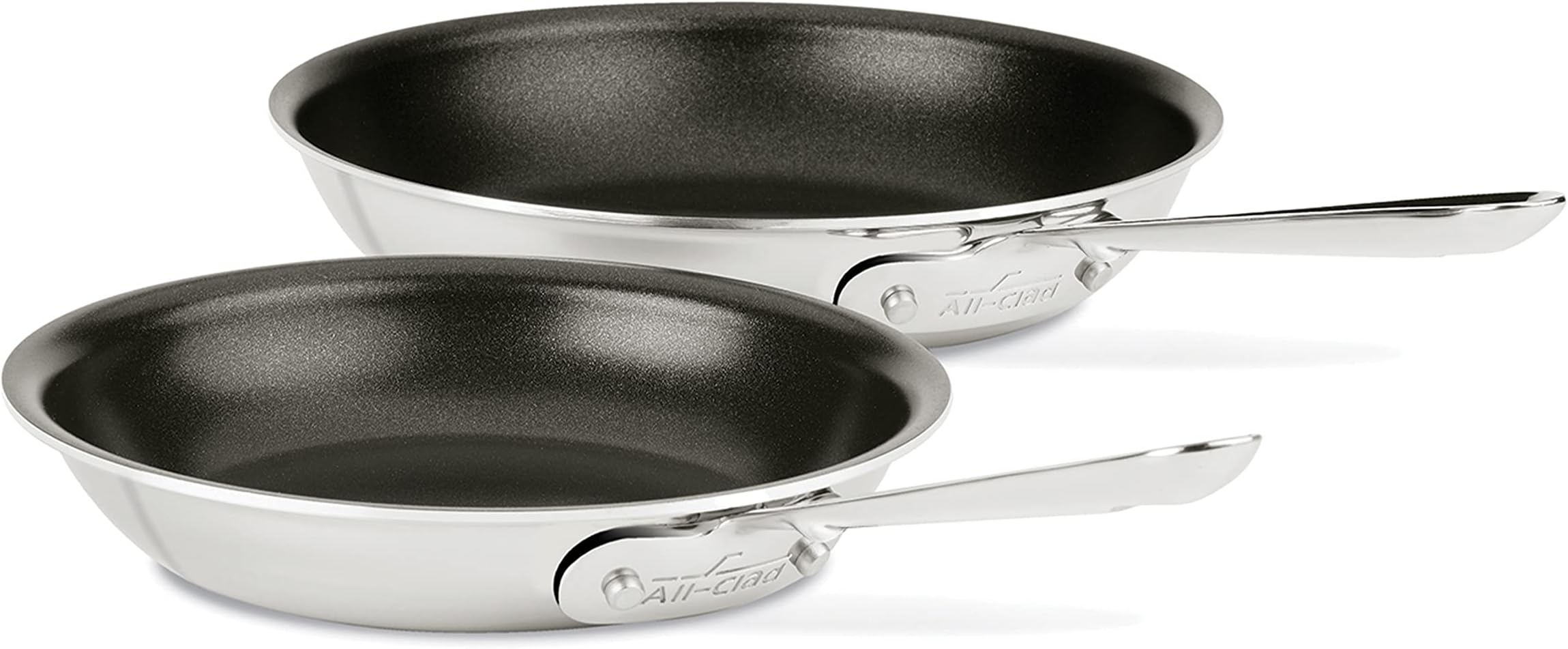 All-Clad410810 NSR2 Stainless Steel Dishwasher Safe Oven Safe PFOA-free Nonstick 8-Inch and 10-Inch Fry Pan Set, 2-Piece, Silver