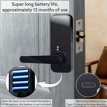 Fingerprint Smart Door Lock with Handle, Keyless Entry Deadbolt Lock for Front Door, Office and Bedrooms, Digital Electronic Lock with Touchscreen Keypad, Remote App Control
