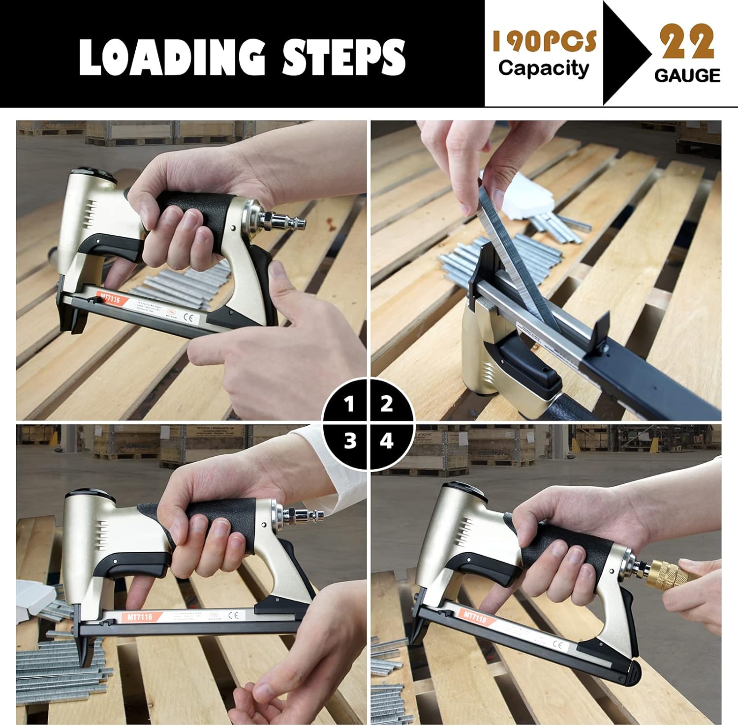 MT7116 22 Gauge Pneumatic Upholstery Staple Gun 3/8-Inch Crown Fine Wire Stapler 1/4-Inch to 5/8-Inch Leg Length Air Power Upholstery Stapler 71 Series Staple Gun for Fabric, Upholstering, Furniture : Tools & Home Improvement