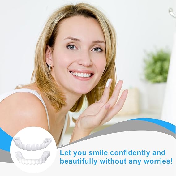 3 Pairs False Teeth, VEGCOO Clip in Veneer Teeth Instant Veneers Dentures Fake Tooth Braces, False Teeth Clip on Veneer Top and Bottom, Whitening Veneers Tooth Top and Bottom Set for Men Women