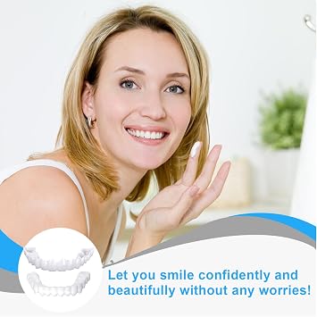 3 Pairs False Teeth, VEGCOO Clip in Veneer Teeth Instant Veneers Dentures Fake Tooth Braces, False Teeth Clip on Veneer Top and Bottom, Whitening Veneers Tooth Top and Bottom Set for Men Women
