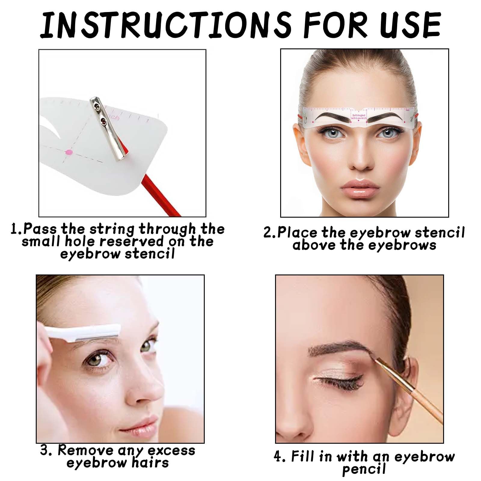 12 Styles Eyebrow Shapers Template Stencils with 1 Straps,1 Eyebrow Razor Trimmer and 1 Dual-ended Brows Brush Brow Brush - Image 4