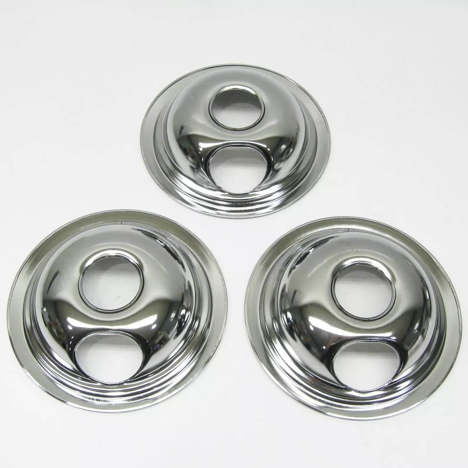 WB314 Range Burner Bibs Chrome Bowls Pans for GE Replaces WB31K10265 PS8754846 AP5791287 AP5791288 Includes 3 of WB31M16 6" Small Bowls and 1 of WB31M15 8" Large Bowl - Chrome Burner Bowl Set
