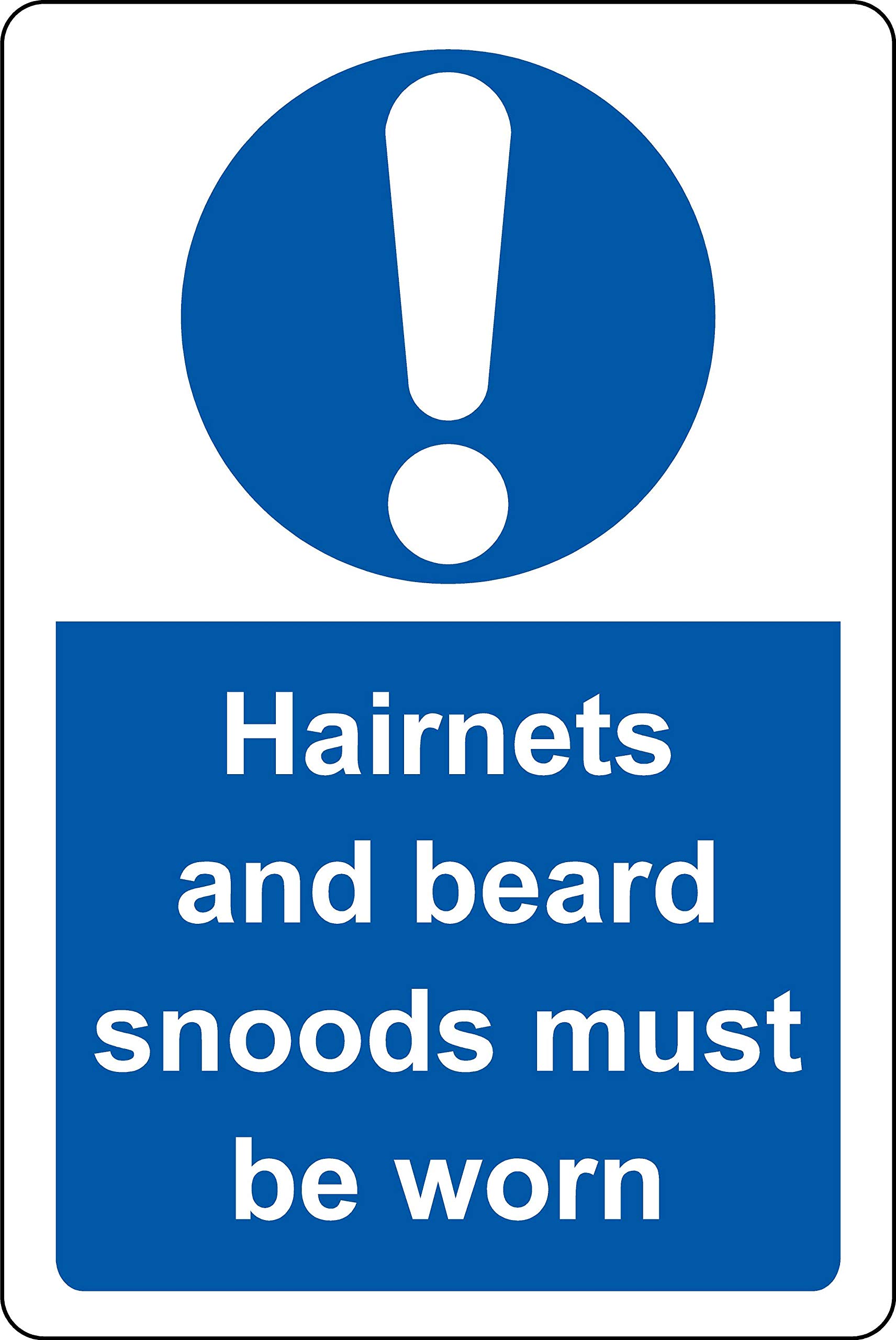 Hairnets and beard snoods must be worn food production Safety sign - 1.2mm Rigid plastic 200mm x 150mm