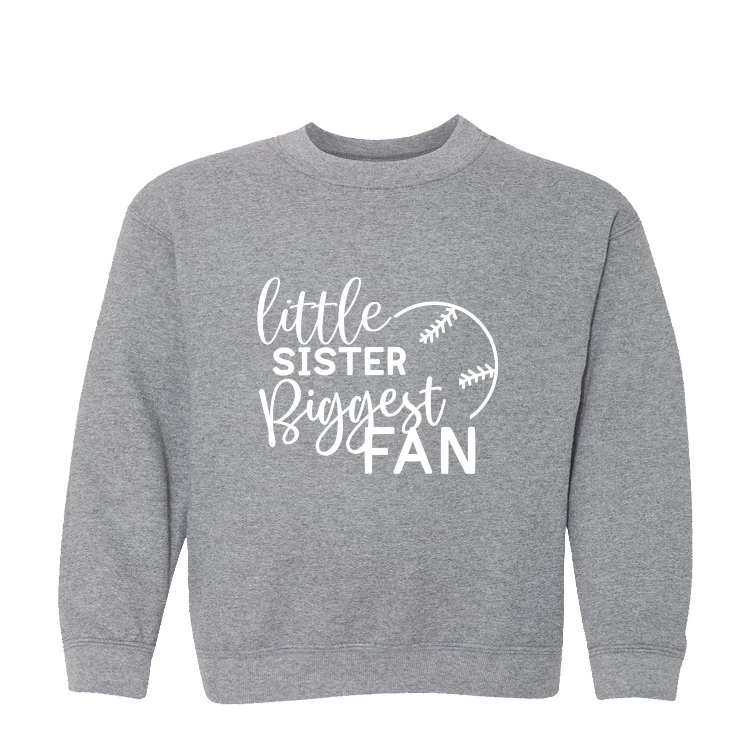 Tees & Tails Little Sister Baseball Biggest Fan Toddler Fleece Crewneck Sweatshirt Grey