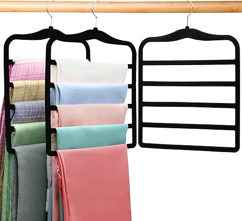 Miniatura 10 de Organizadores y almacenamiento de armario, paquete de 5 perchas para pantalones que ahorran espacio, perchas de terciopelo, artículos esenciales de