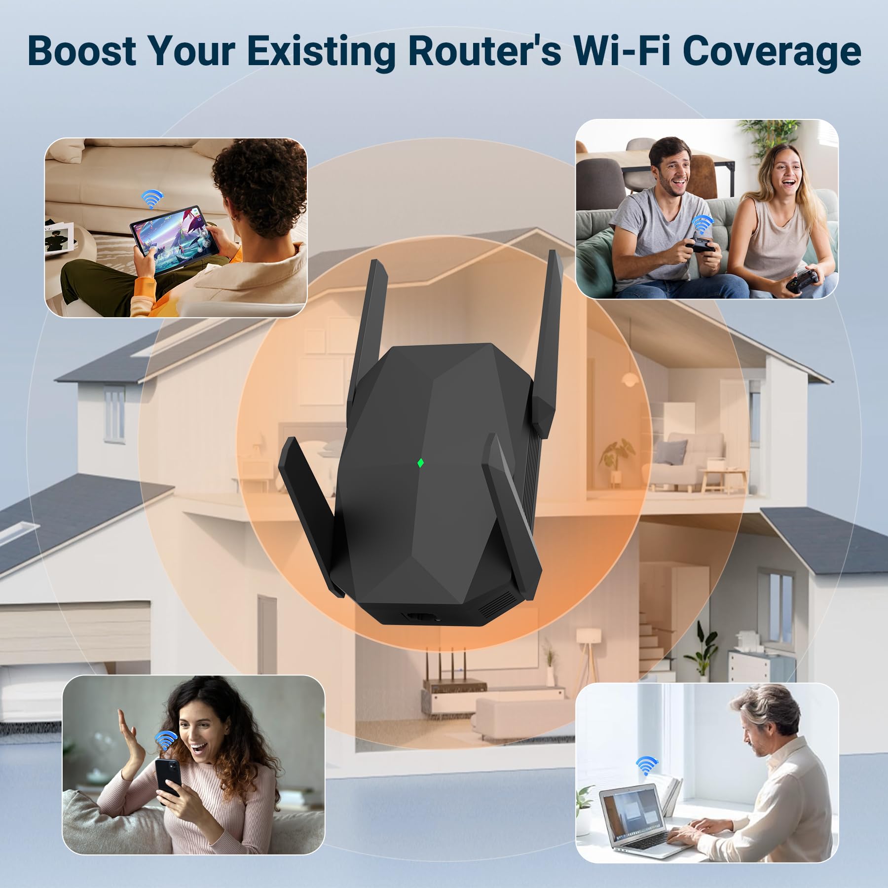 2026 AX3000 WiFi 6 Extender Signal Booster, Multi-Link Connettività Internet Extender WiFi Booster per la casa, ripetitore WiFi Dual Band a lungo raggio, fino a 19000 piedi quadrati, facile