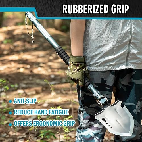 Miniatura 3 de ZENHOSIT Pala de supervivencia con hacha, equipo de campamento, pala plegable, hacha táctica con mango alargado de 19.7 a 39.3 pulgadas, kit de