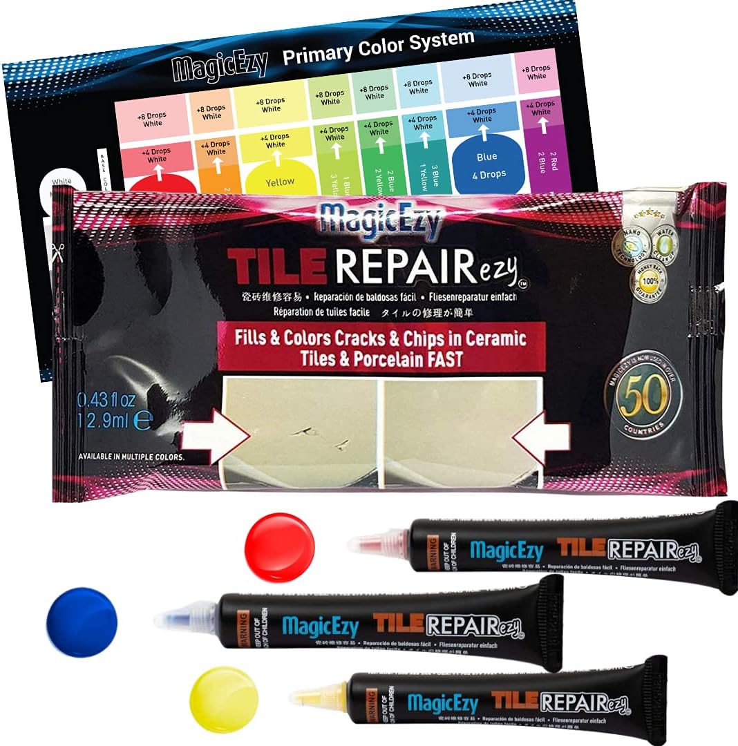 MagicEzy Tile RepairEzy - Professionally and Easily Touch-Up Tile Chips over 1 mm on Porcelain and Ceramic Surfaces - The Primary Kit