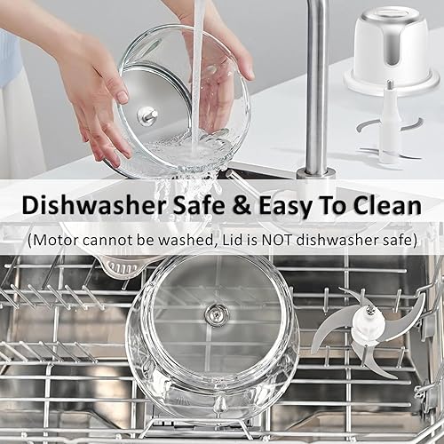 Miniatura 6 de Procesador de alimentos inalámbrico, pequeño picador inalámbrico con cuenco de vidrio de 5 tazas, batería de 6000 mAh USB-C recargable eléctrica