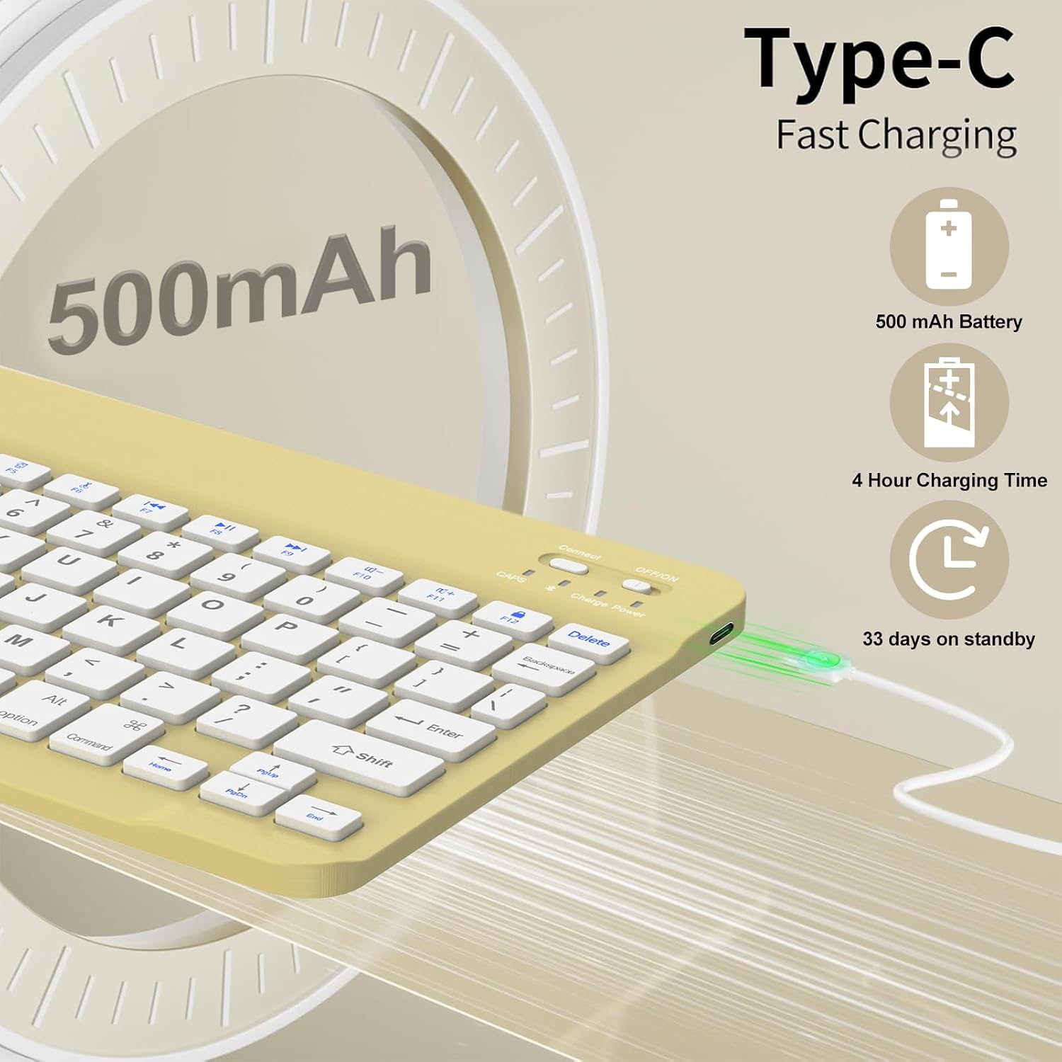 FOGARI Keyboard Case for iPad (A16) 11th/10th Generation (2025/2022), Detachable Wireless Bluetooth Keyboard, Stand Folio Keyboard Cover with Pencil Holder, Thin & Light,Yellow