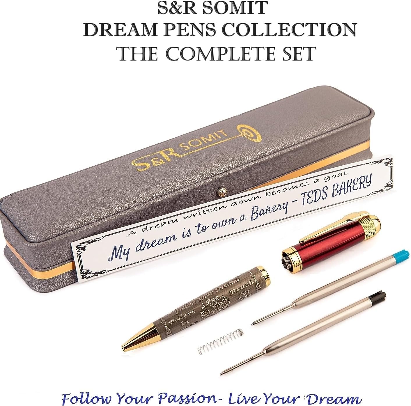 S&R Somit™ Fancy Pen For Men and Women With Gift Box - Valuable Luxury Pen for Business and Office, Executive Gift for Family & Friends - Special Engraving & Led Decorative Box (RED GOLD)