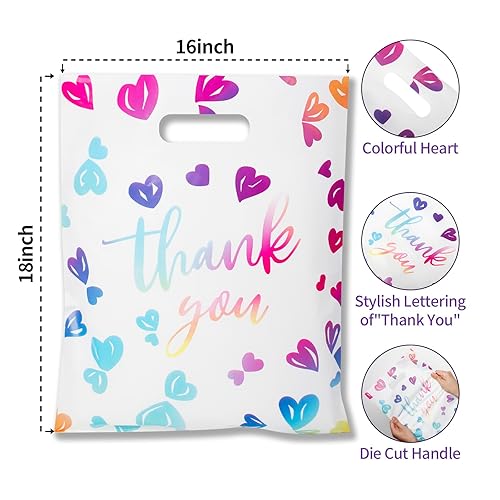 Miniatura 12 de WAKAKO 100 bolsas de agradecimiento pequeñas para negocios, 2.36 mil, mercancía, compras, venta al por menor, para fiesta, ropa, regalo