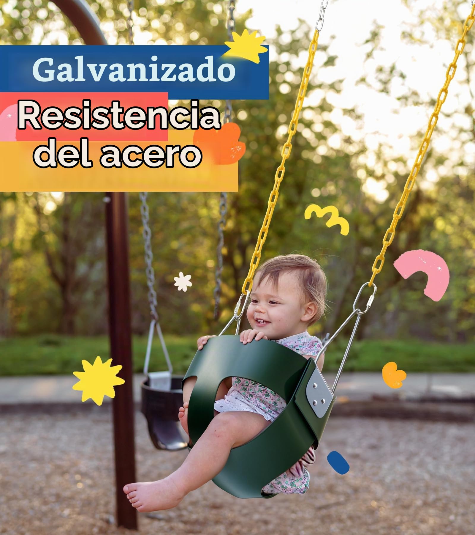 little dove Cubo Completo de Respaldo Alto, Columpio para niños pequeños con Cadenas recubiertas y protección Triangular contra pellizcos para Mayor Seguridad, Columpio de bebé para Exterior con