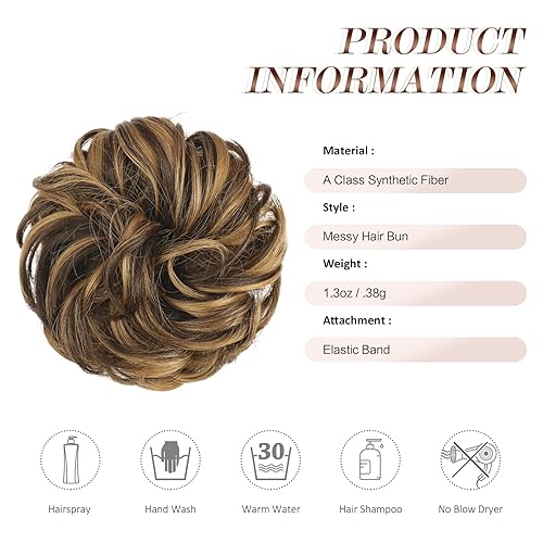 Miniatura 5 de FESHFEN Extensiones de cabello sintético ondulado con moño, extensiones de cabello grueso para mujeres y niñas, 1 unidad