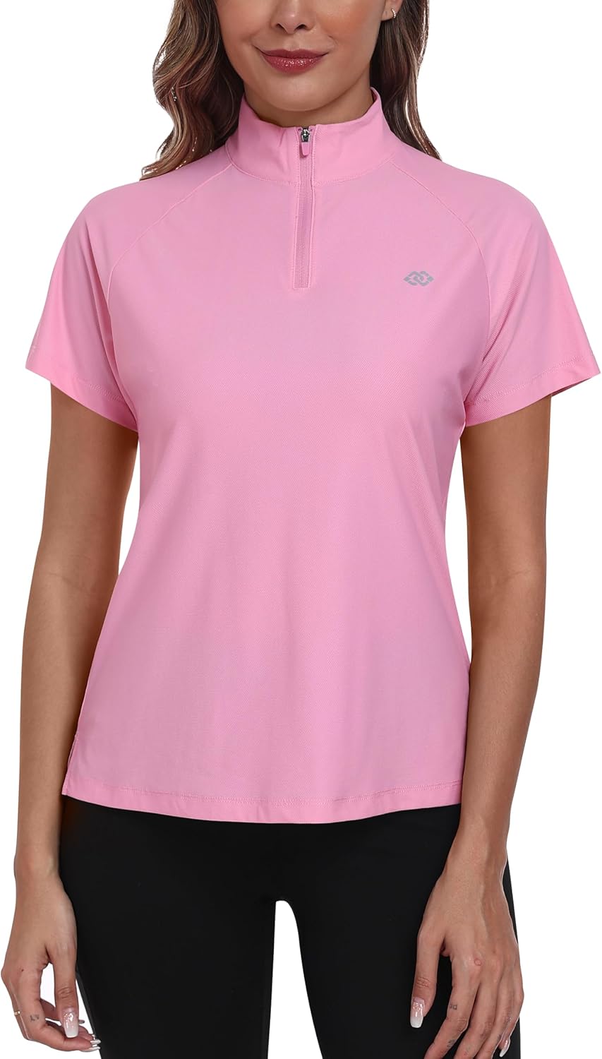 MoFiz Women's Golf Polo Shirt UPF 50+ Sun Protection Quick-Dry Short Sleeve T-Shirt 1/4 Zip Collared Athletic Tennis Tops