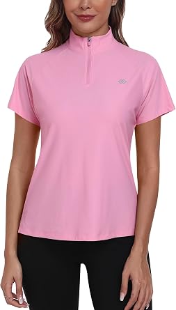 MoFiz Womens Golf Shirt Short Sleeve Polo 1/4 Zip High Neck Tennis Tops